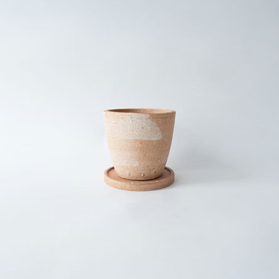 Shigaraki Ware Planter Pot (Size 4) and Saucer Set "HIBI"