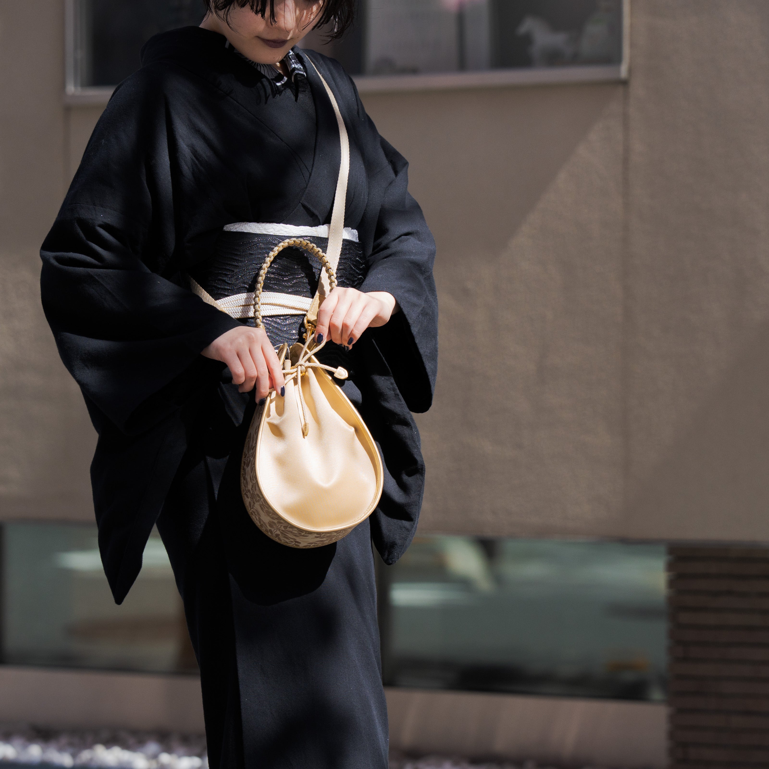 金彩友禅 京都の着物×デニムのしずくバック